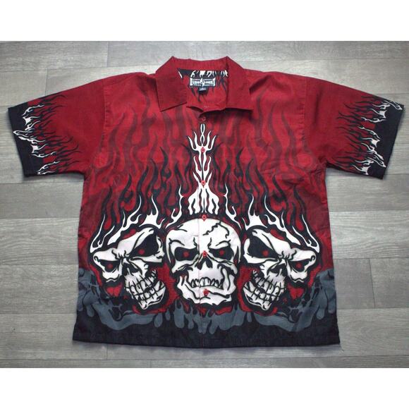 Steve And Barrys Club Shirt Skulls Flames Men's Button Up L - Picture 2 of 4
